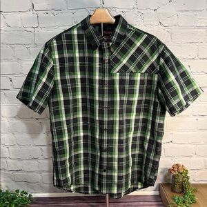 Tony Hawk Black and Green Plaid Button Down Shirt Skateboarding Streetwear